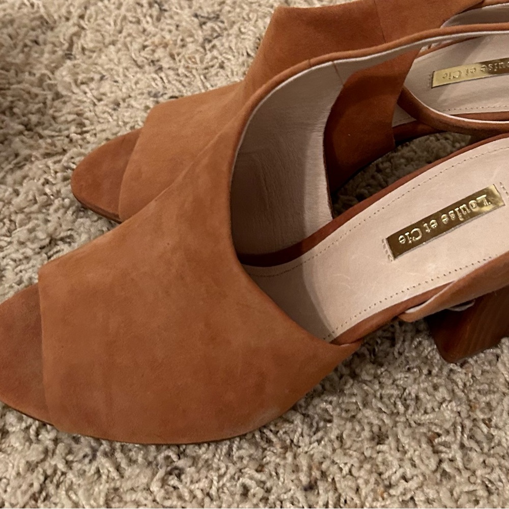 Copper suede strappy heels.
